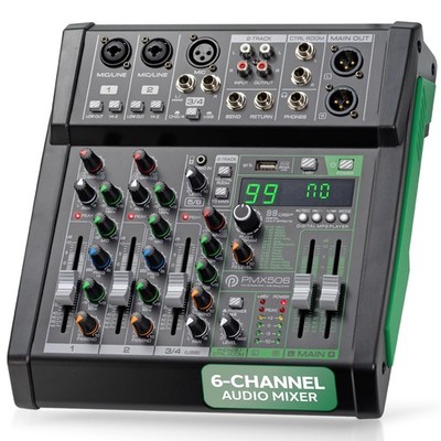 Pyle 6 Channel Audio Mixer - 2 XLR Combo Mic Inputs, Bluetooth Studio Mixer/D...