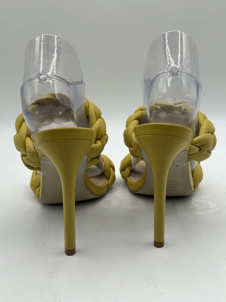 Steve Madden Tacones Cítricos Para Mujer Talla 8M Amarillo Acolchado Trenzado Puntera Cuadrada  Foto 3 de 4