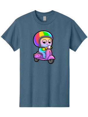 Rainbow-Alien-On-Scooter Mens Graphic Tee, 100% Cotton, Casual Summer Wear
