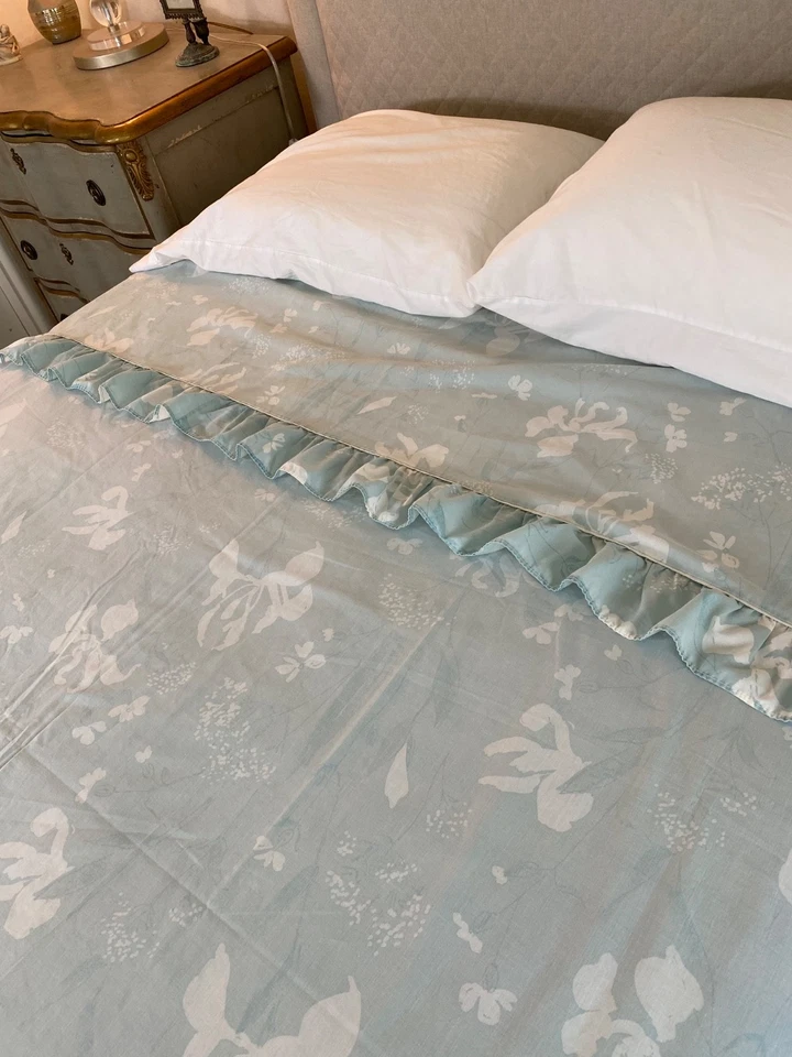 Wamsutta Sábana Reina con Volantes Vintage Azul Floral Cabaña Romántica Foto 3 de 4