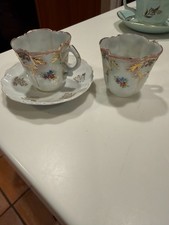 Vintage Hand-Painted Miniature Demitasse 2 Cups  1 Saucer JAPAN