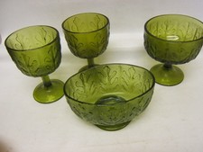 Avacado Green Glass lot of 4 footed Vases/Planters/Compote 1978 FTD VGC 