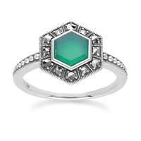Art Hexagon Chalzedon Und Markasit Ring In Sterlingsilber