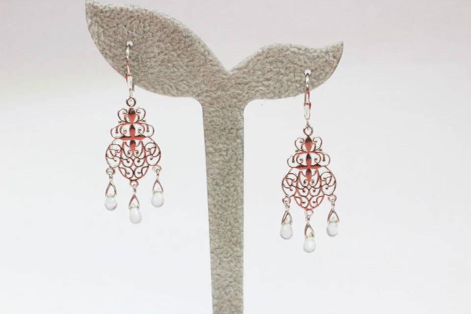 Romantico 3,75 Carati Prasiolite Pendenti 925 Argento Verde Ametista Ohrschmu - Immagine 3 di 4