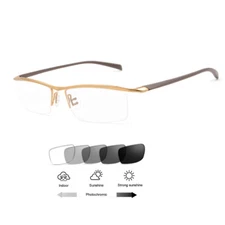Half Rimless Men's Reading Glasses Photochromic Grey Single Vision Sunglasses