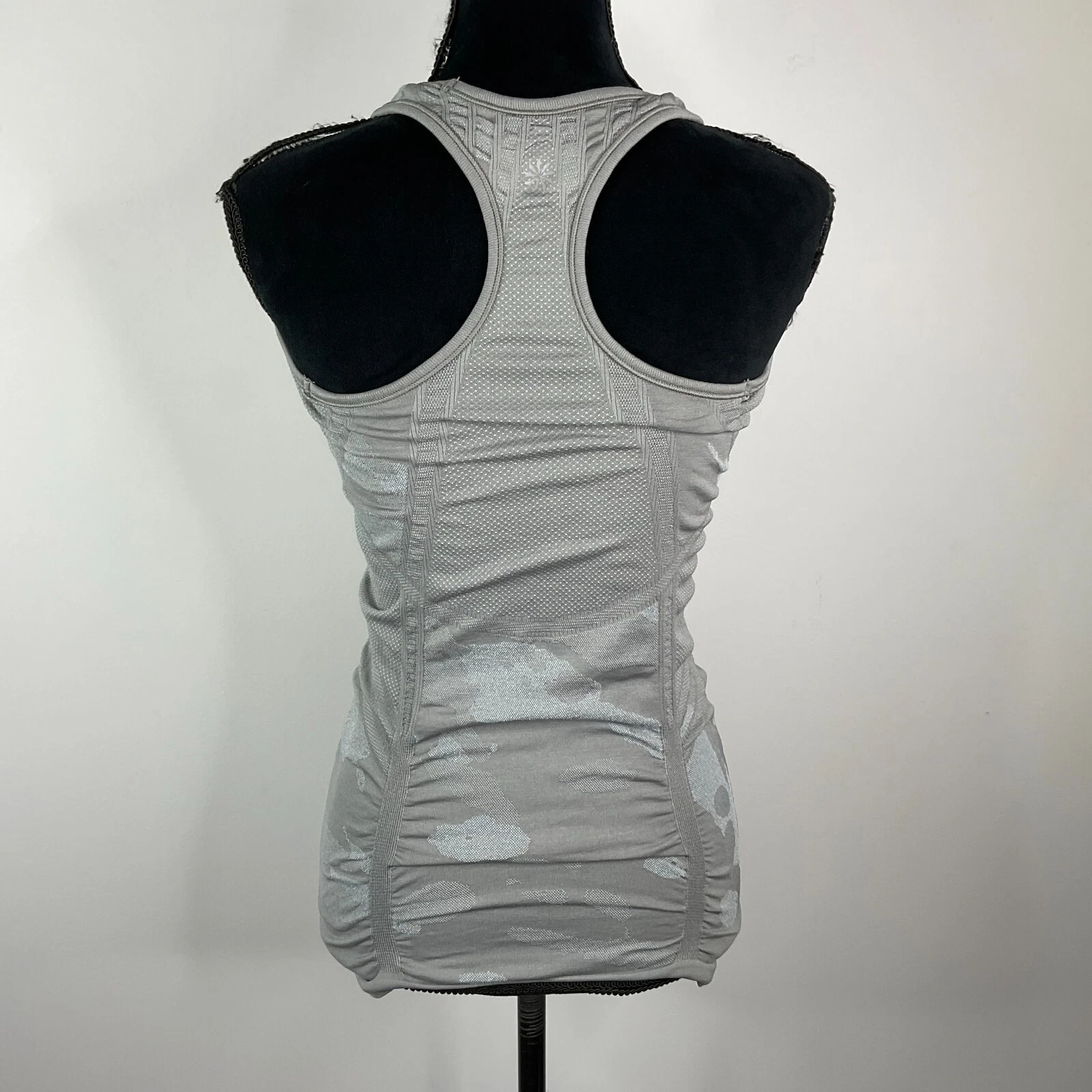 athleta top active fastest track camo cobblestone racerback shirt