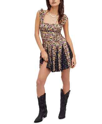 free people ponderosa mini dress Free People NEW Ponderosa Cutout Minidress MEDIUM Midnight pansies Combo