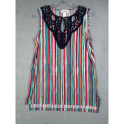 Peck & Peck Collection Womens Crochet Flower Power Opal Multi Top Striped Small