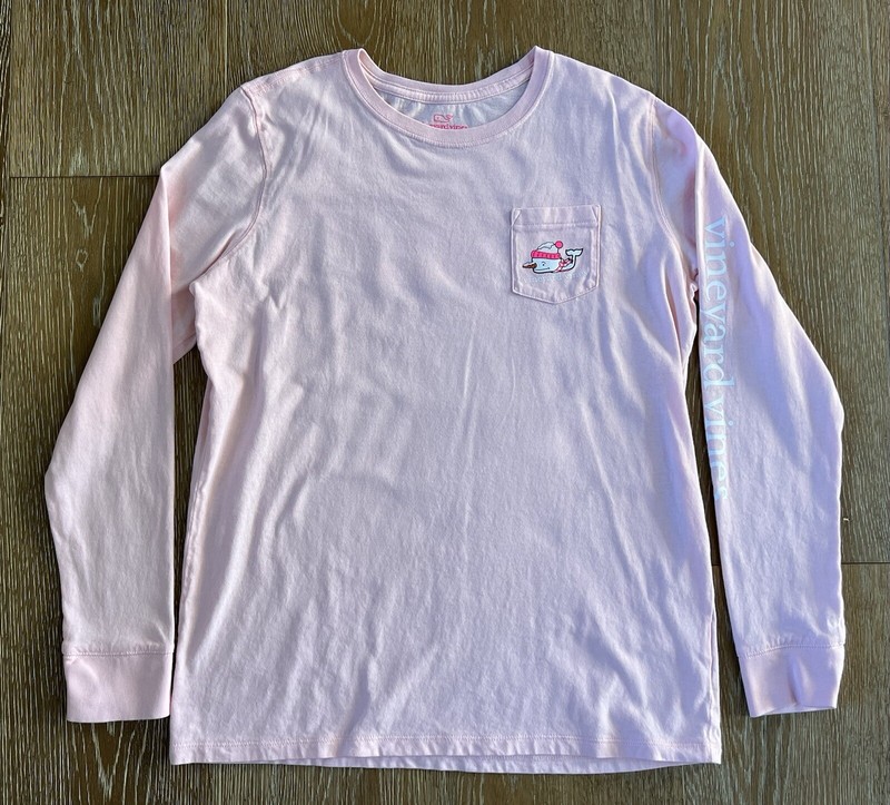 Vineyard Vines Girls Holiday Snow Whale Top In Pink Size XL(16) EUC