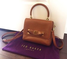 Ted Baker London Saddle Asar Leather Metal Bow Cross Body Bag Light Brown Rare
