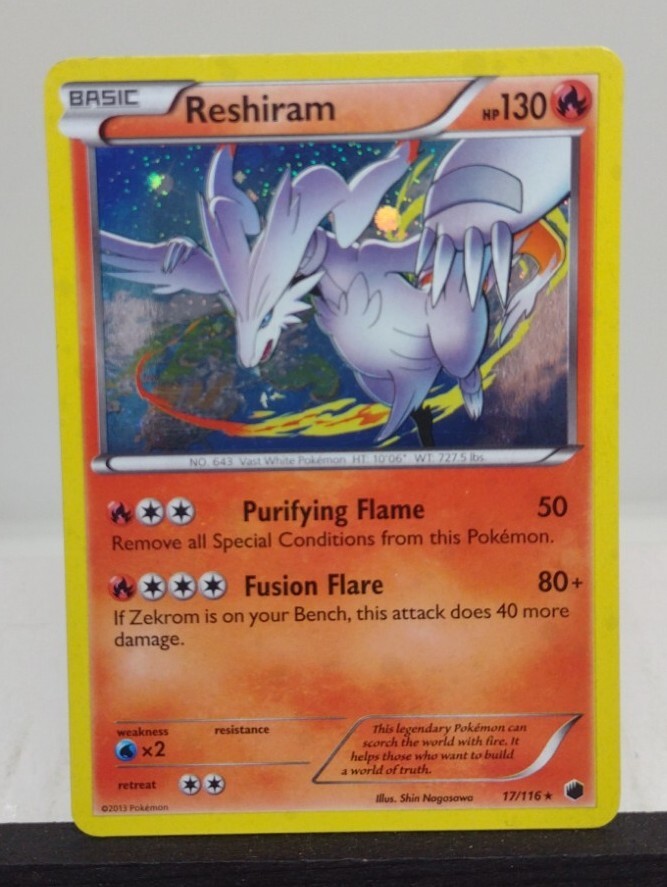 Reshiram Pokemon Card 17/116 Holo Rare Foil Plasma Freeze LP - FREE SHIPPING
