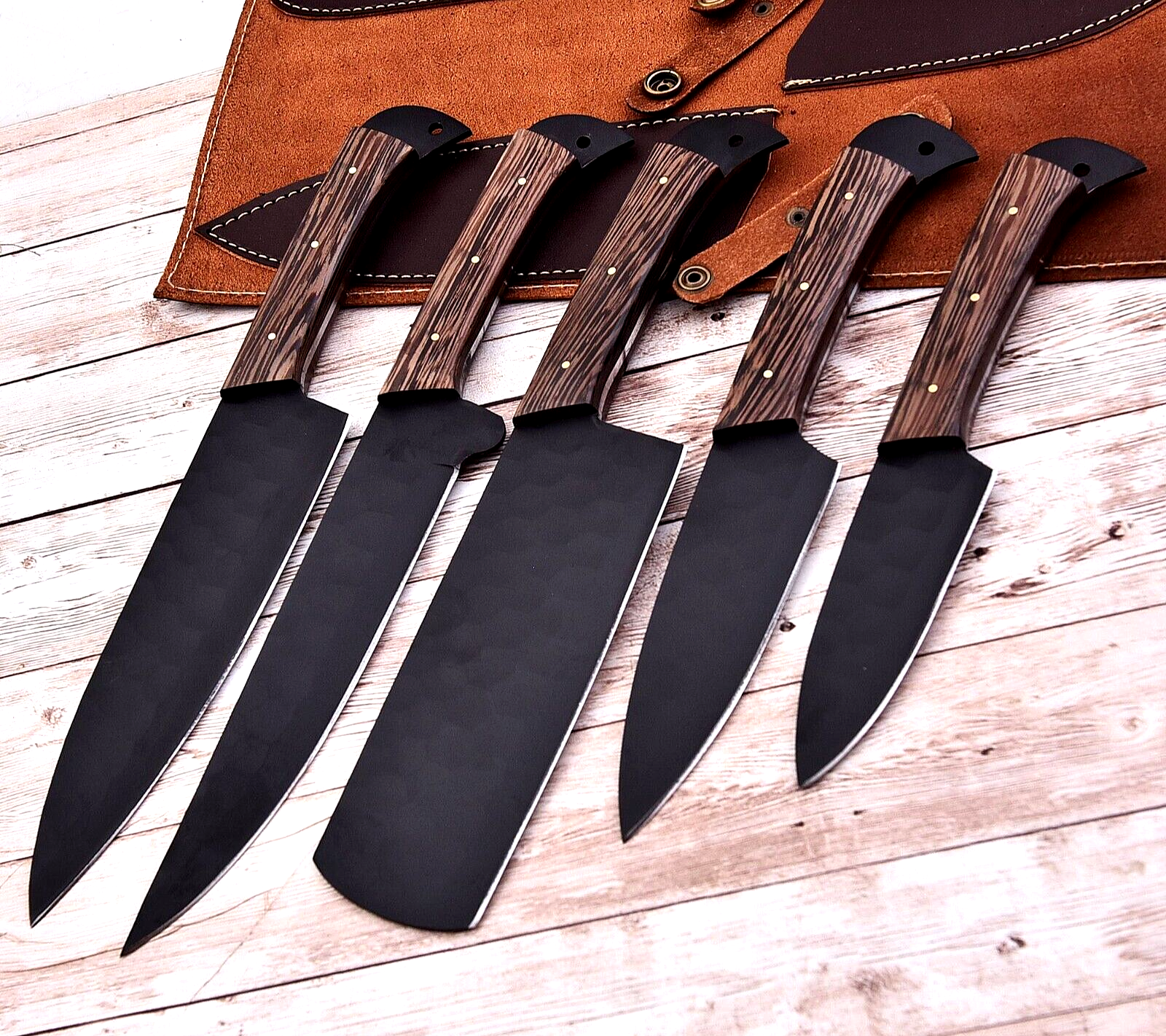 Hand Forged Carbon Steel Chef Knife Set - 6pc Kitchen Cutlery 2929  