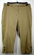 Lands End Petite Women Tan Stretch Waist Slash Pockets Cotton 2 Button Pants 18P