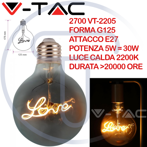 YANUODA Lampadina a Led vintage G125 Big Globe 4W Dimmerabile Alfabeto Filamento Lampada a sospensione Lampadina Lampadine decorative 220 / 240V E27 (Stand Love