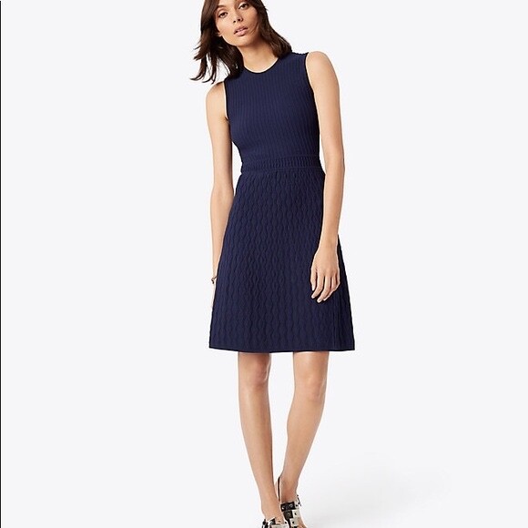 $398 NWT TORY BURCH LIAM TEXTURED FIT-AND-FLARE SLEEVELESS DRESS IN NAVY  BLUE | eBay