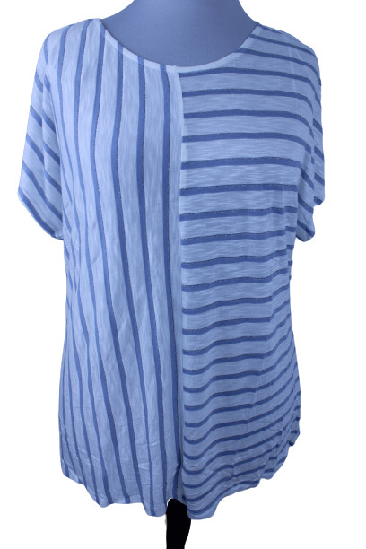 Camiseta mujer Sheego manga corta parte superior azul blanco rayas talla grande verano