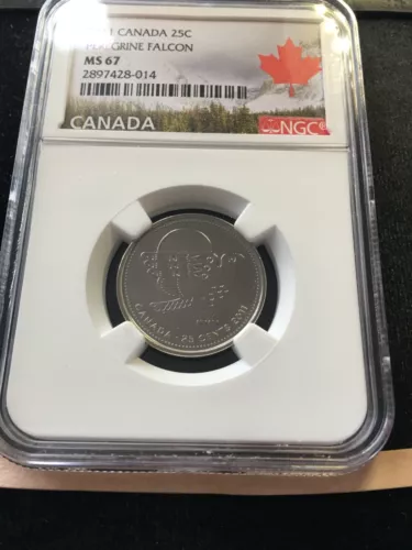 2011  Peregrine Falcon, NGC Graded Canadian  ¢25 Cent, **MS-67** Box 7