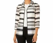  159 Kasper Women's Petite Black Striped Burnout Open Front Jacket Blazer Sz 2P