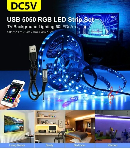 DC 5V USB LED Strip 5050 RGB+RF IR BT Music Controller TV Background 1M-5M - Picture 4 of 5