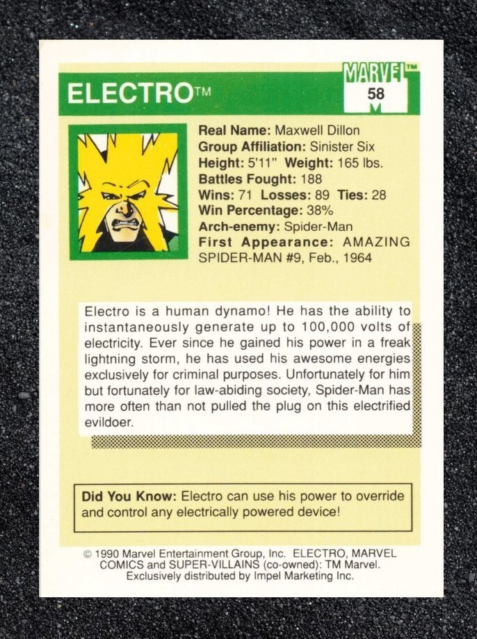 1990 Impel Marvel Universe Series 1 Trading Card Electro #58 | eBay