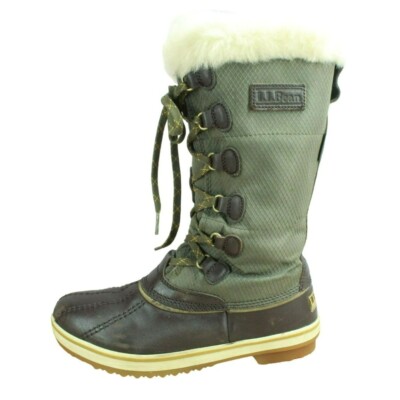 LL Bean Rangeley Green Nylon Waterproof Insulated Tall Duck Boots Womens 7 M