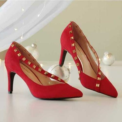 red studded pumps
