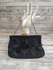 Vintage Black Beaded Purse Handmade Japan Safco 1950s Evening Bag Chain Strap