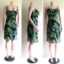 Eva Blue Slip Dress 8 M Tropic Floral Sleeveless Bias Cut Beaded Rayon Crepe