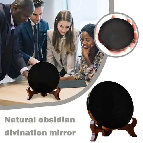 Natural Black Obsidian Scrying Mirror Heal Crystals Stone Round Plate With - Bild 2 von 11
