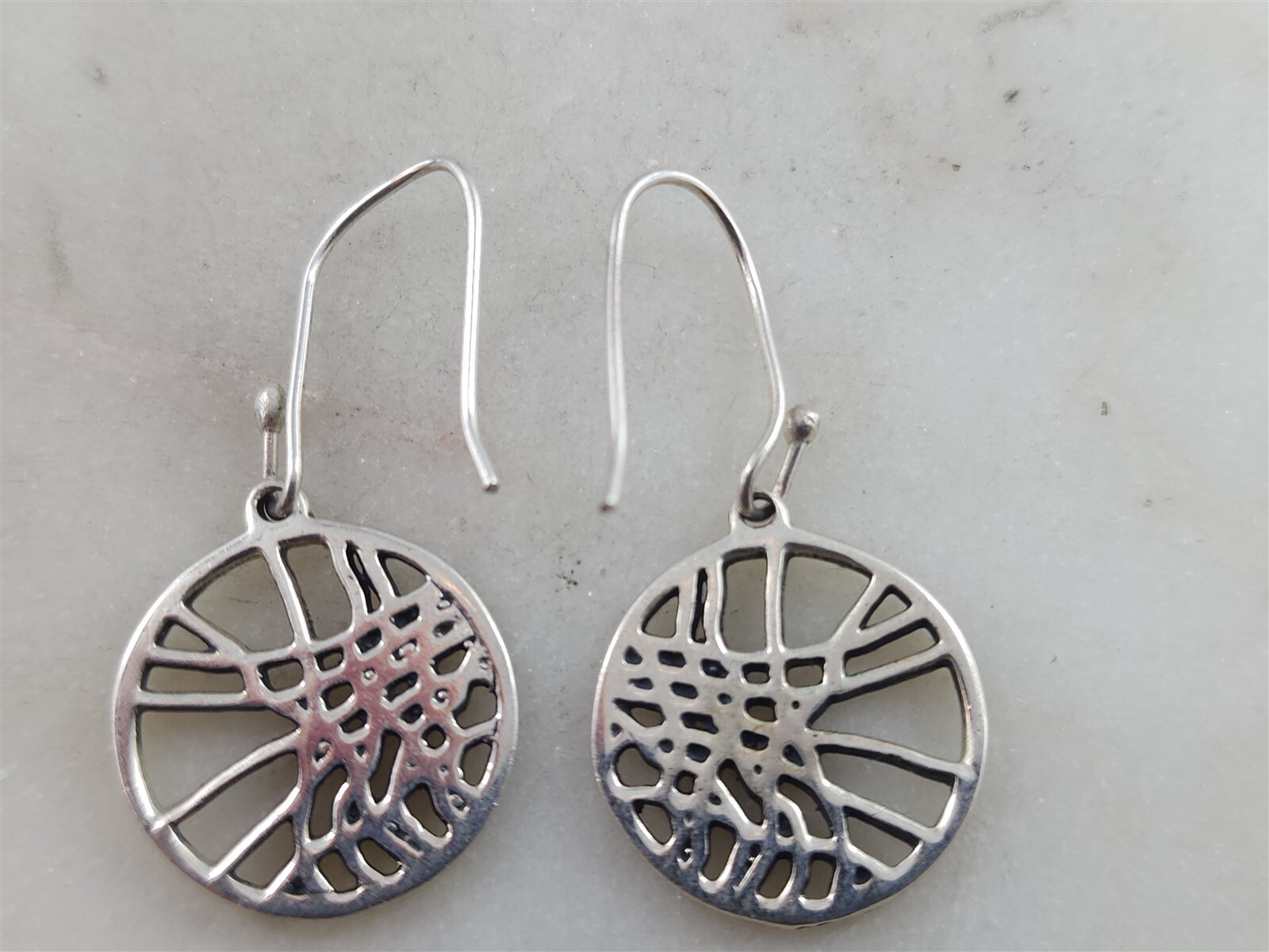 Vintage Solid Sterling Silver Woven Web Design Da… - image 1