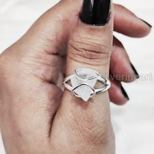 NATURAL RAINBOW MOONSTONE JUNE BIRTH 925 STERLING SILVER WIRE BAND WOMENS RING