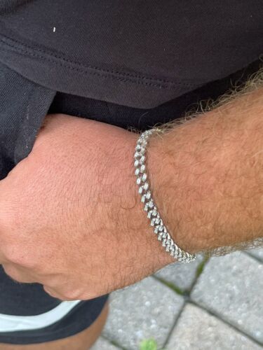 Real 925 Sterling Silver 6mm Iced Miami Cuban Bracelet Hip Hop Baguette CZ - Picture 11 of 14