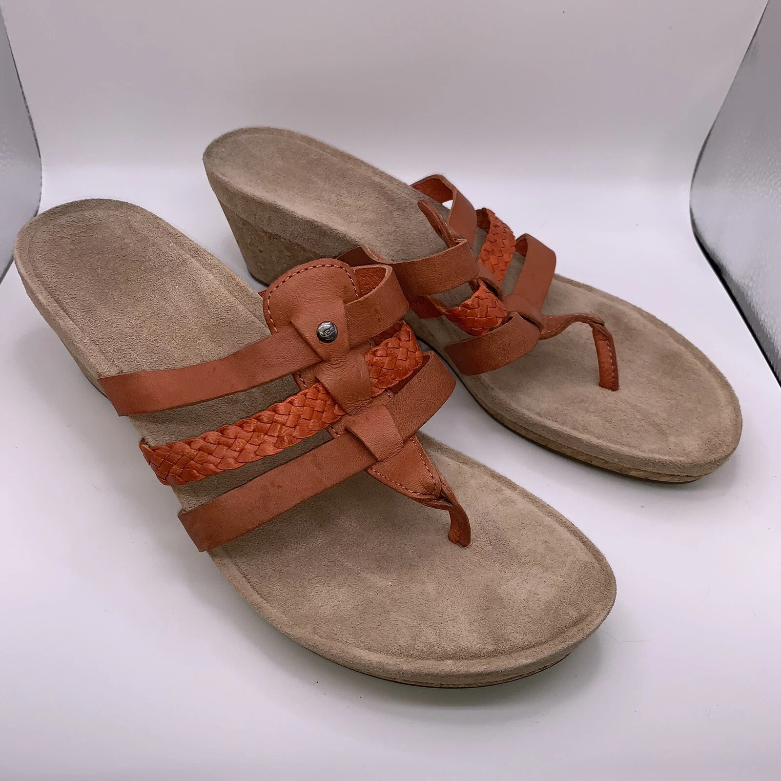 UGG 1016764 Maddie sandali con zeppa in pelle arancione taglia 9 donna