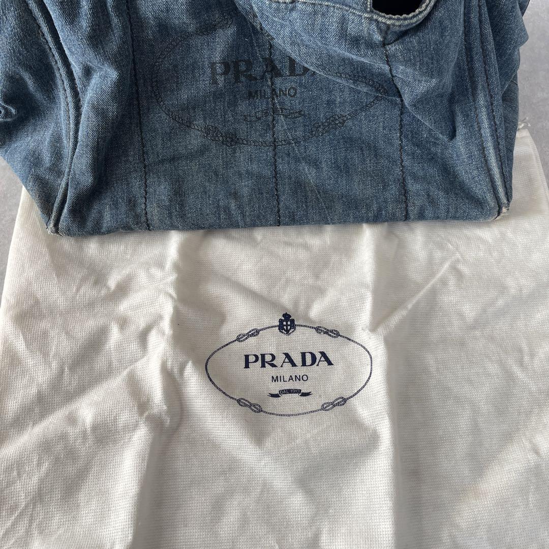 PRADA Handbag Tote Bag Canapa Denim Ladies L size Blue with  