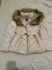 Guess Pink Womens Duck Down Water Resistant Puffer Jacket With Fur Hood Size S