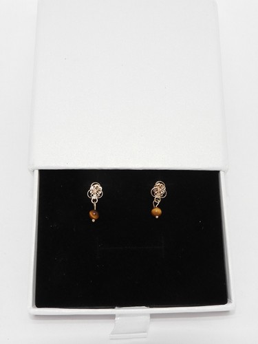 Boucles d'oreilles anciennes en or 14 carats et oeil de tigre - Imagen 6 de 6