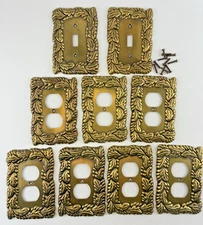 Vintage Heavy Duty 2003 LHMC Brass Switch Plates, Duplex Outlet Cover Plates Lot