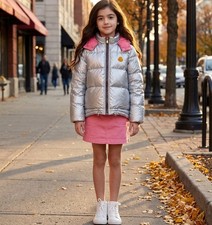 Moncler Enfant Reversible Down Jacket Silver/Pink Size 150