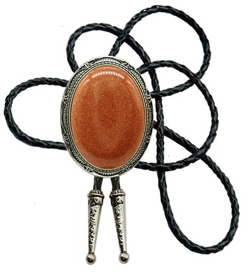 Bolo Tie with Natural Stone Turquoise Stone Style Genuine and Cowhide Rope Mo...