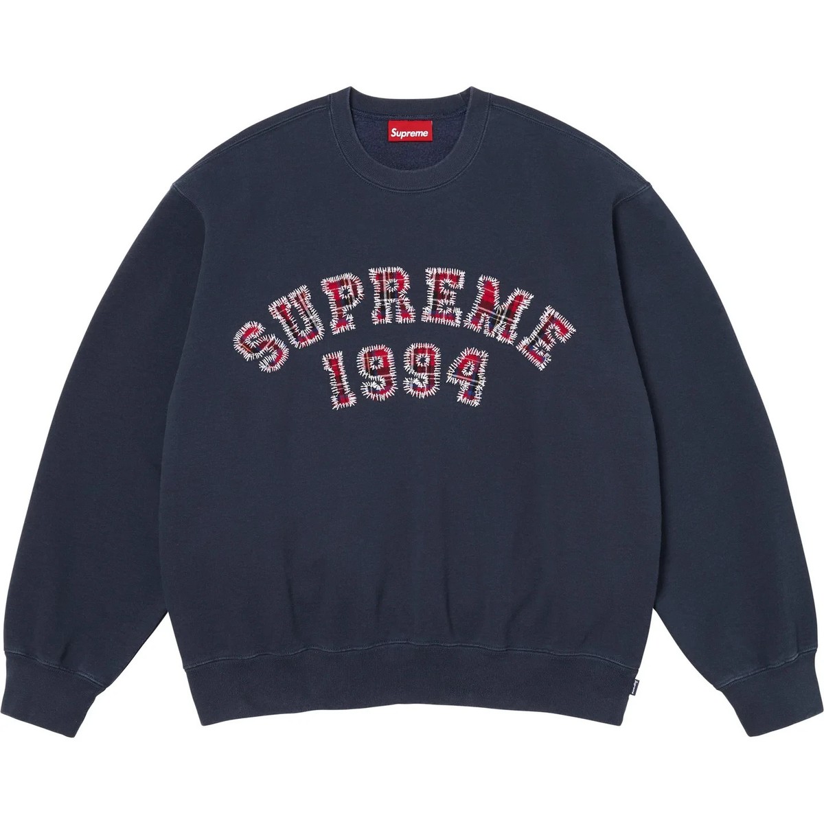 SS26 Supreme Plaid Arc Crewneck Navy Medium Brand New | eBay