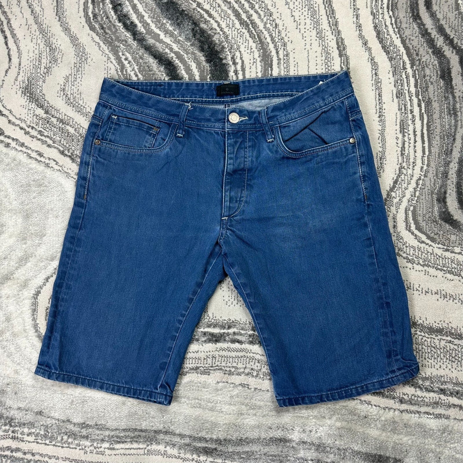 Vintage Jack & Jones Premium Blue Mid Wash W36 Regular Fit Cotton Denim Shorts image 2