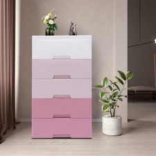HOHOBLA 5 Tier Plastic Drawers Dresser Pink Storage Tower For Clothes Toys Towel