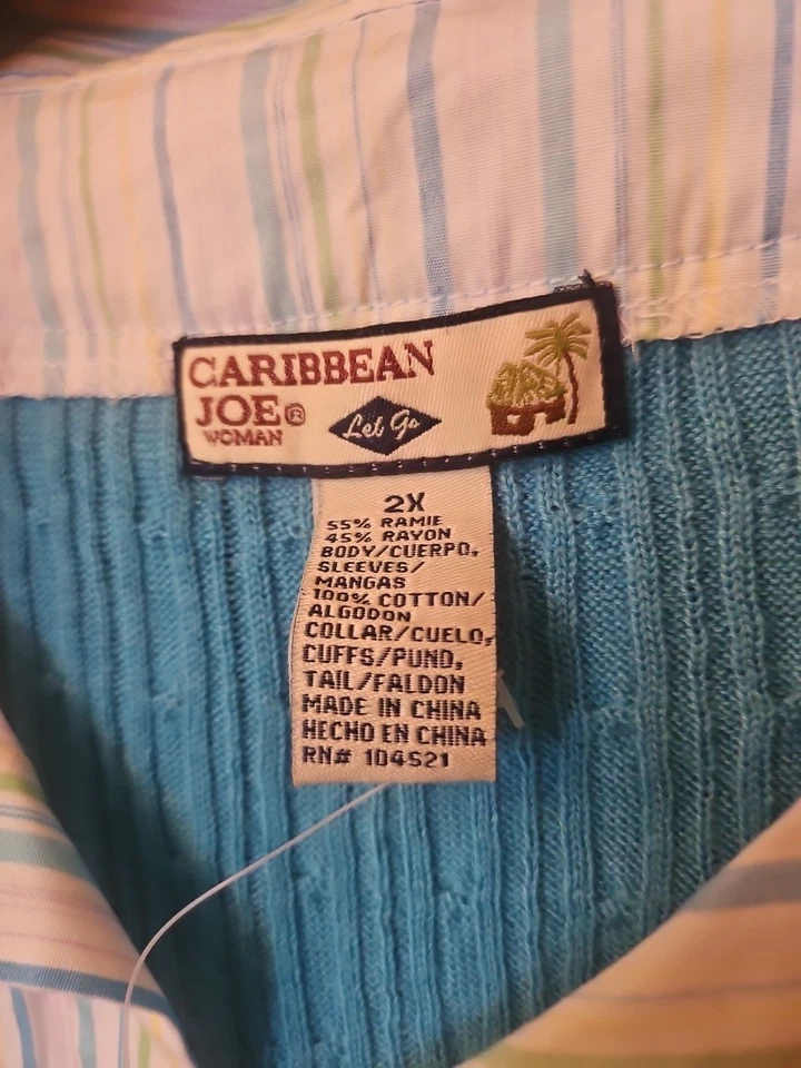  Blusa CARIBBEAN JOE Para Mujer Azul Mezcla Rayón Suéter Elastizada Adjunta Talla 2X  Foto 3 de 4