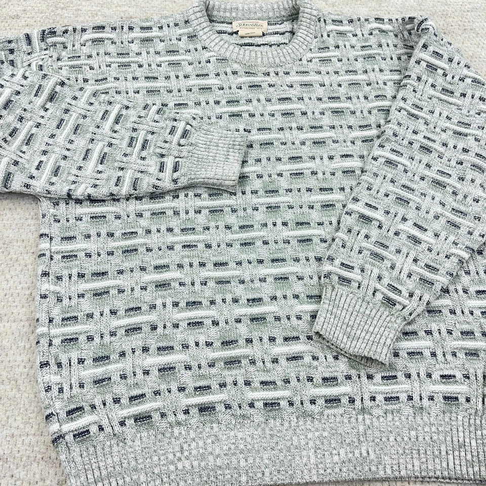 Suéter Vintage Abuelo Hombres Grande Gris Tejido Geométrico Texturizado Años 90 Cosby Y2K Foto 4 de 4