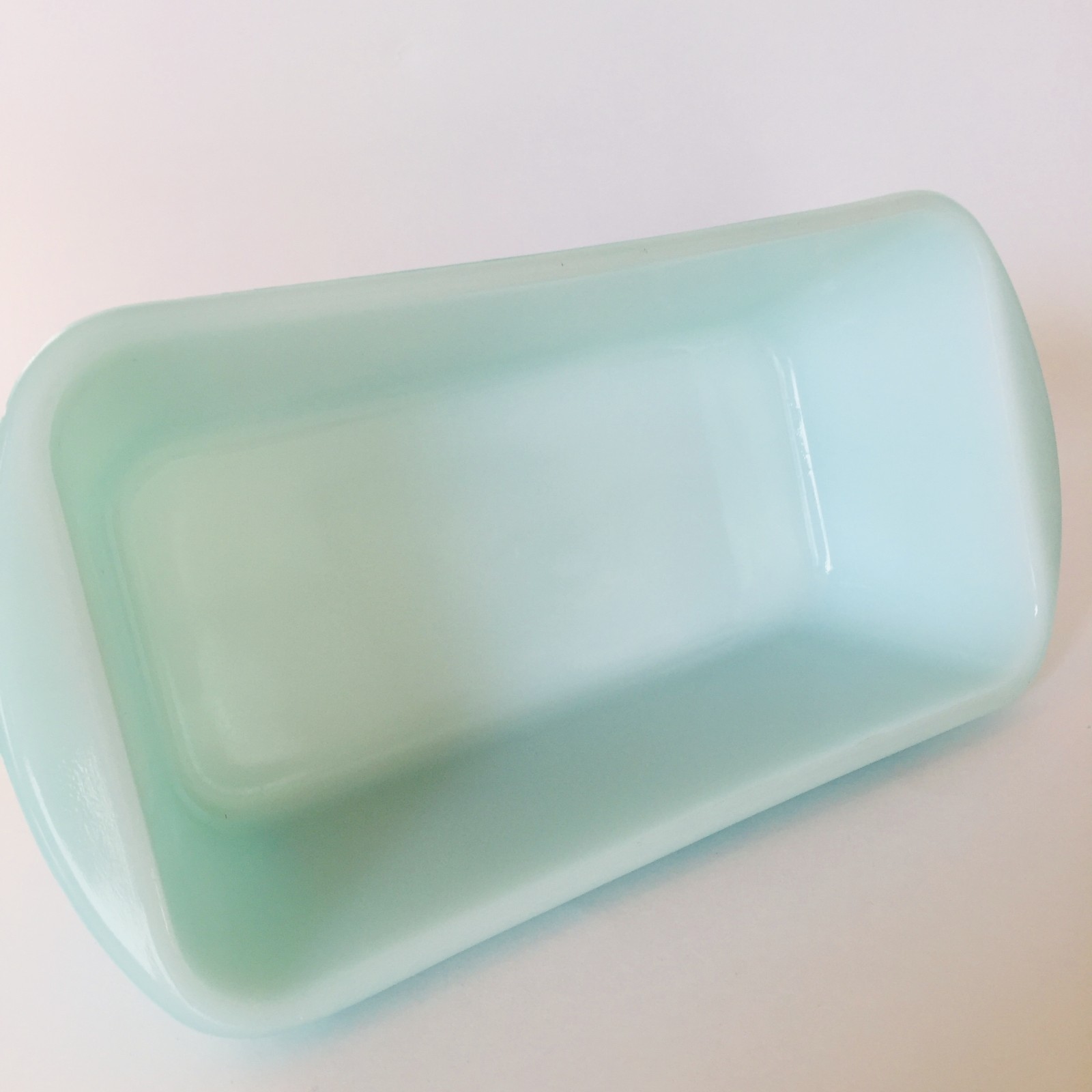 VTG Glasbake Light Blue/Milk White Baking Dish J-522 w/Woolworth Happy Home Tag