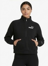 PUMA Quarter Zip Pullover Women M Black Sweatshirt Mock Neck Logo