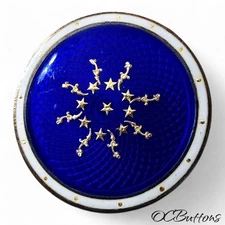 Antique Royal Blue Guilloche Enamel Button Sterling Silver Star Inlay BM 