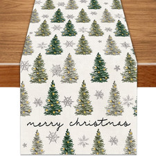 Christmas Tree Table Runner   13x72" Snowflake Holiday Decor for Farmhouse Dinin