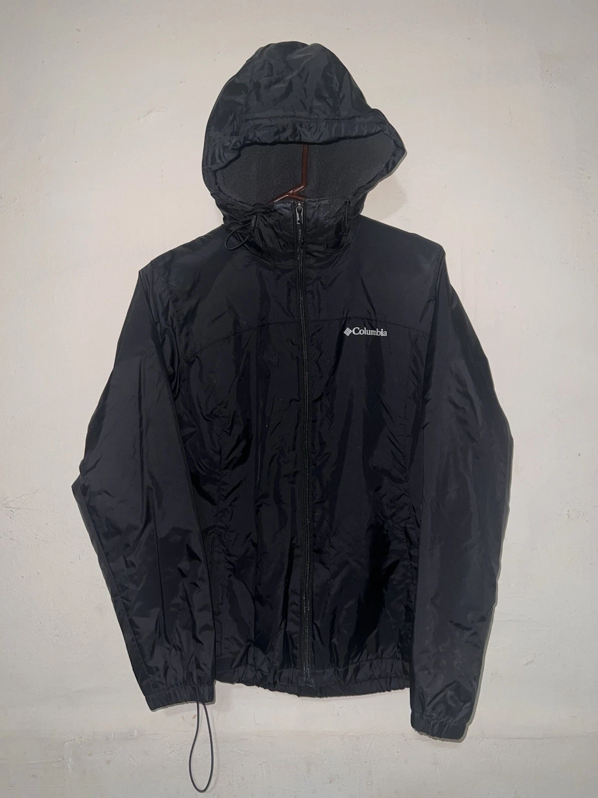 Columbia Jacket Women’s Medium Black Fleece Lined Hooded Full Zip Windbreaker