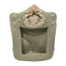 Vintage Victorian Photo Frame 3D Roses Cameo Bisque Ceramic Mint Green